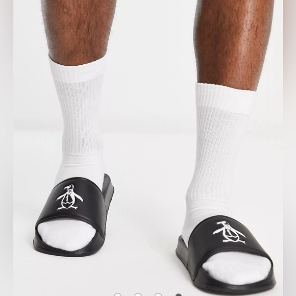 New $50 Original Penguin logo sliders in black Size 10 Men (9 UK) - Picture 1 of 4